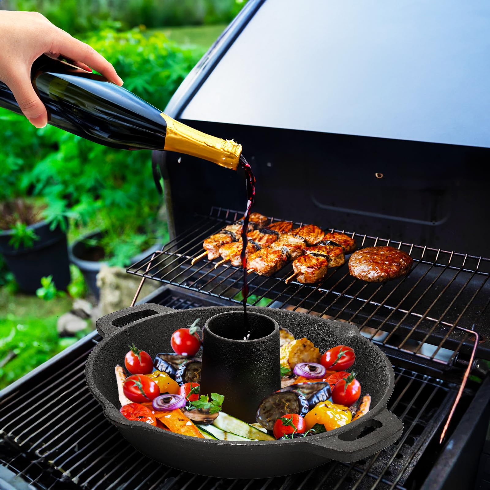 Żeliwny uchwyt na kurczak, puszka na piwo, frytkownica do indyka z brytfanną, stojak do pieczenia drobiu, stojak na akcesoria do grillowania na większość grillów i piekarnika, Święto