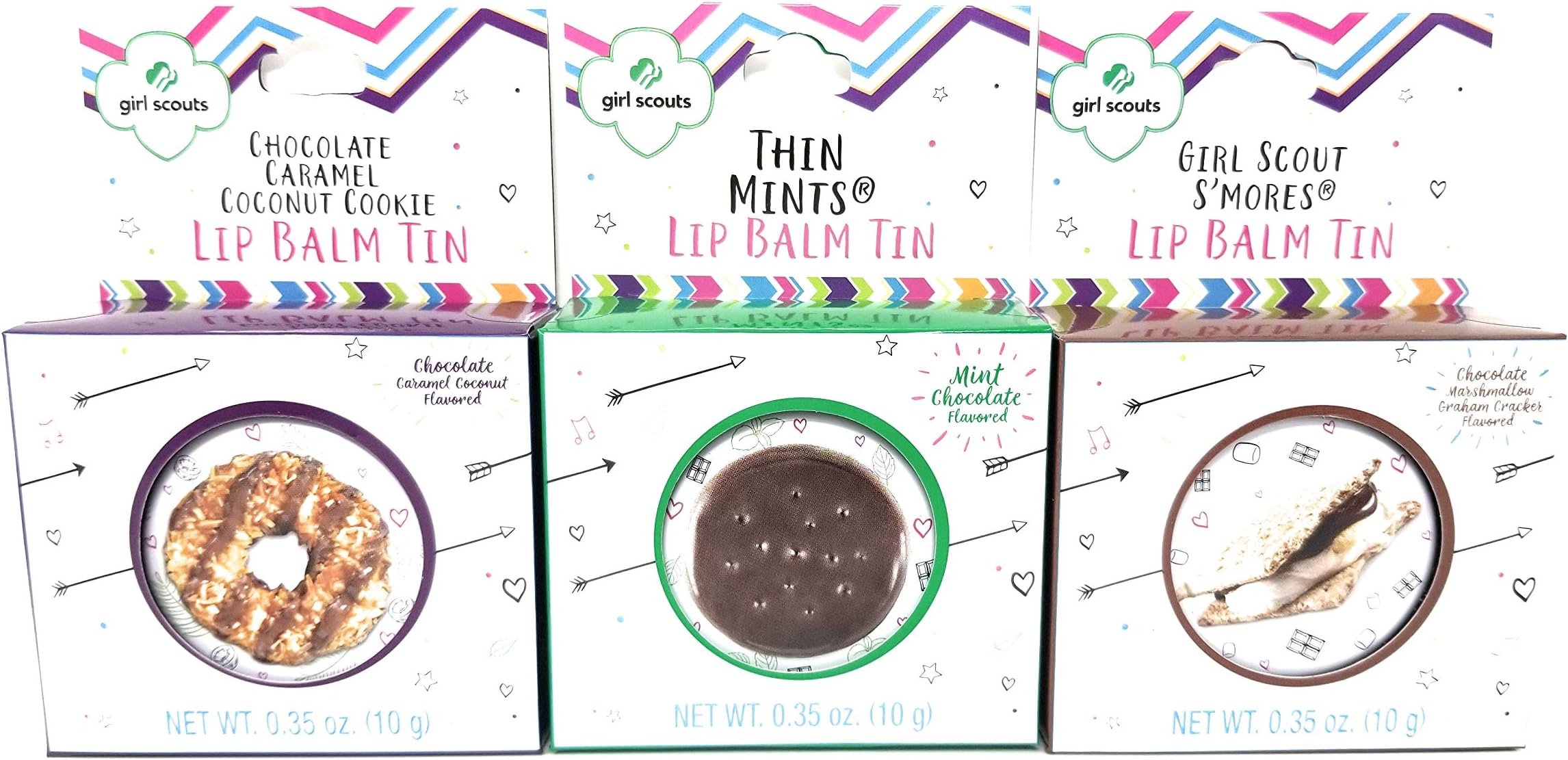 Girl Scouts Cookie Flavored Lip Balm Tins - Thin Mints | Chocolate Caramel Coconut | S'Mores | 3 Tins