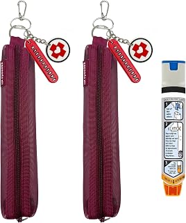 2 Packs Mini Red Mesh Epi Pens Carrying Case - Convenient Travel Case for Allergy and Diabetes EpiPen Carrier - Fits Put in 1 Epi Pens (Including Number Tag & MED Logo Charm) (Red)