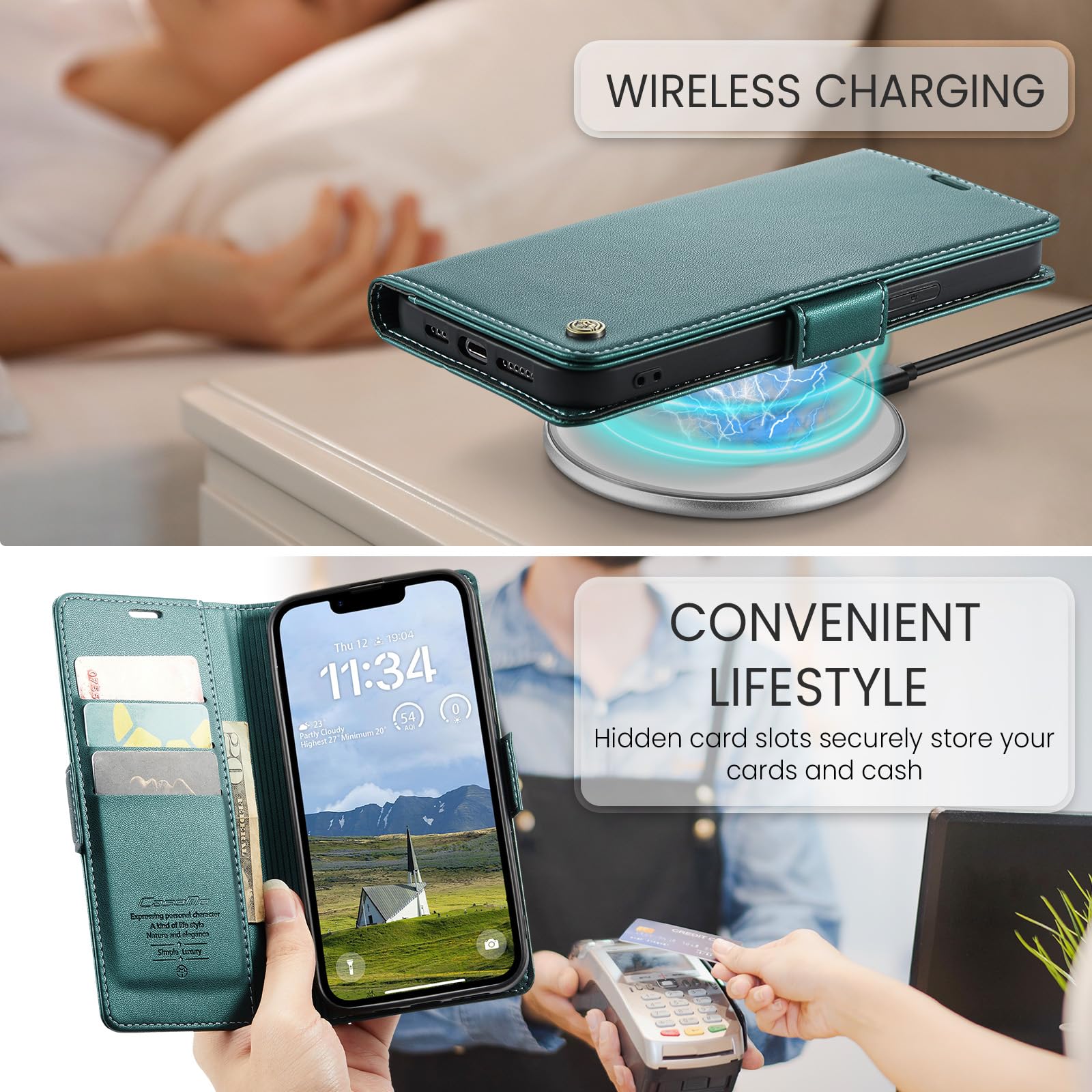 Funda para Apple iPhone 16e, Funda de Cierre Magnético, Cartera de Cuero PU con [Bloqueo RFID], Soporte, Ranura para Tarjetas, Carcasa de Libro, Case para iPhone 16e, Turquesa - 4
