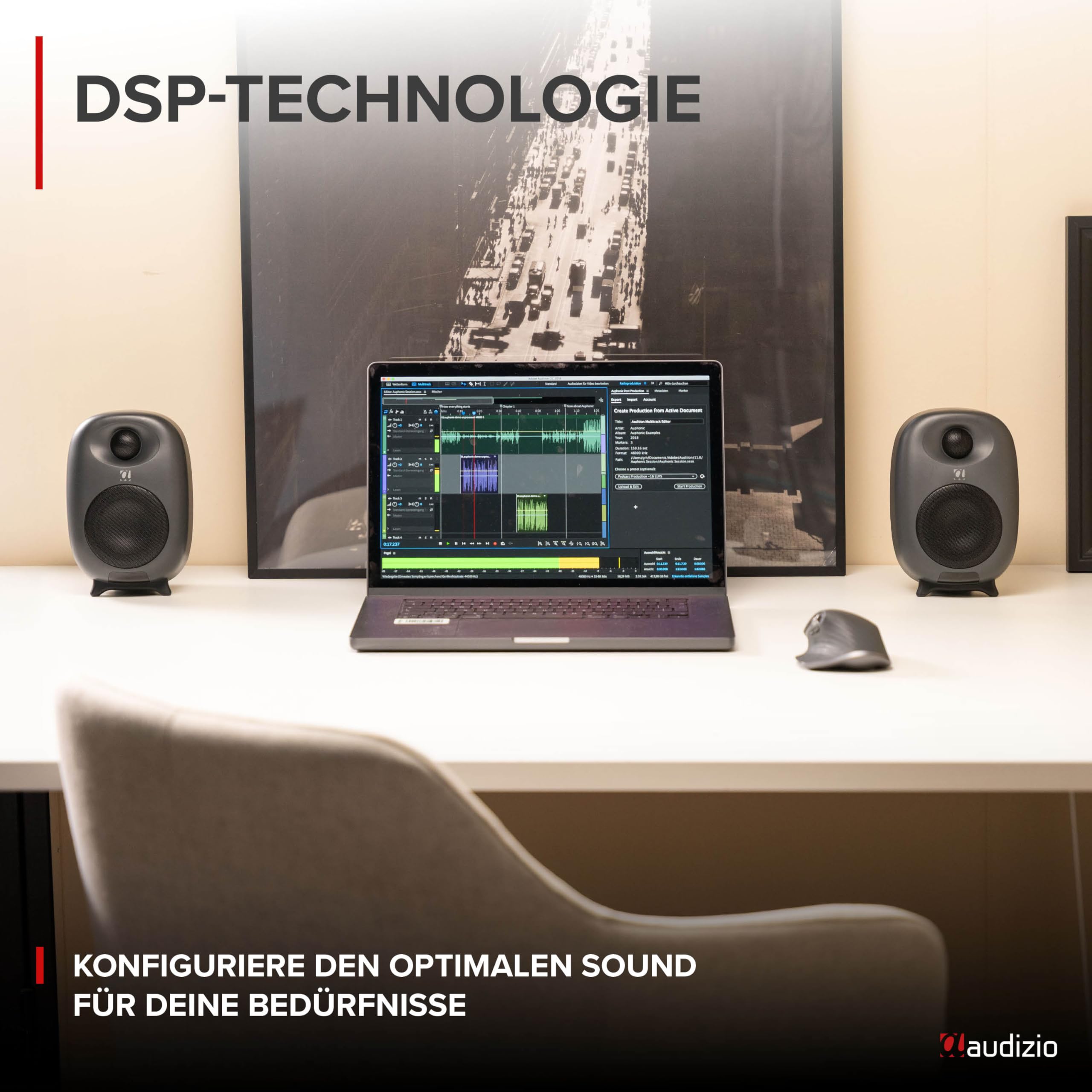 Audizio RS60 Lautsprecher Bluetooth, 120 Watt Studio Monitor | DSP | 40Hz-20kHz | RCA |PC Boxen, inspirierende PC Lautsprecher für Gamer und Musikliebhaber - Grau
