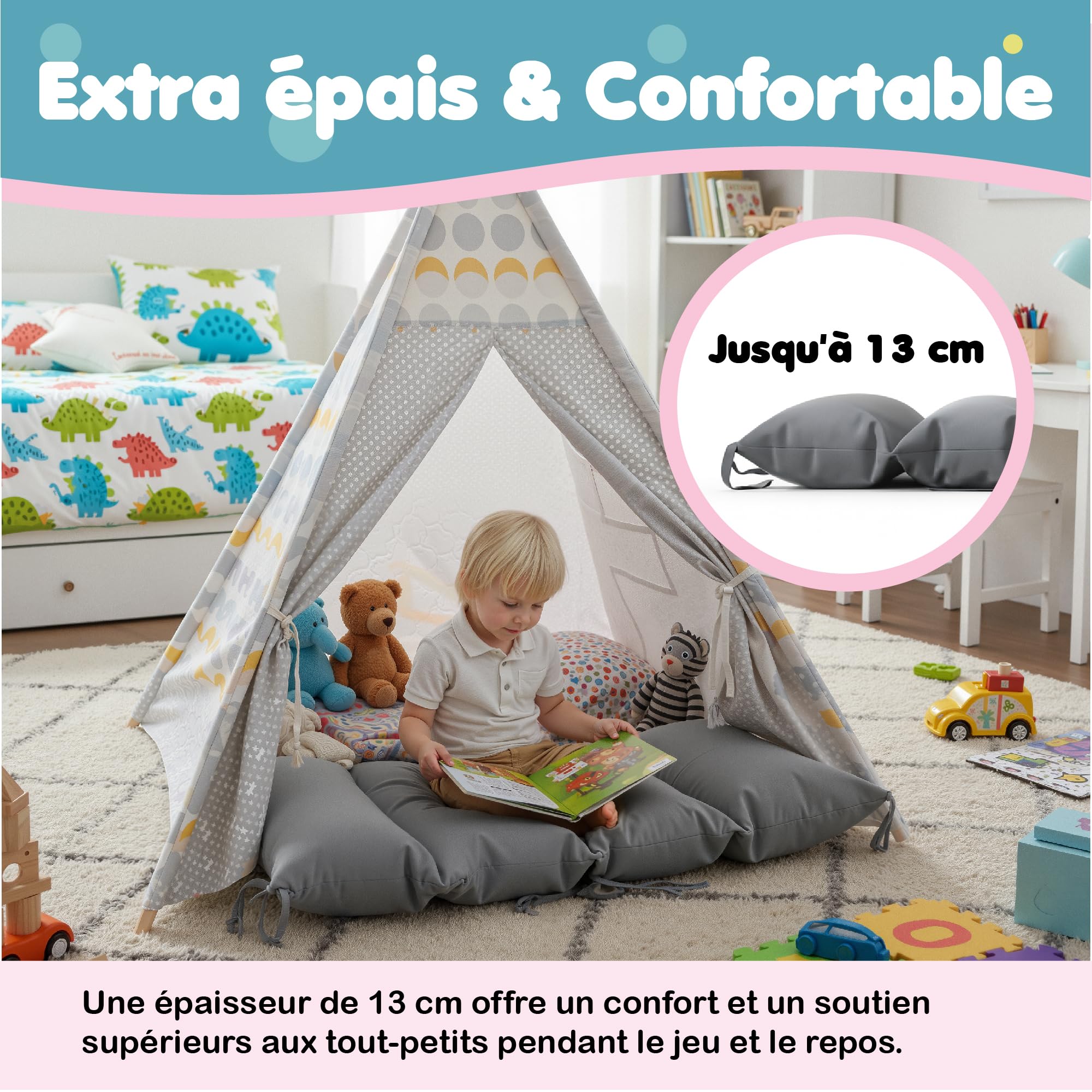 COSYLAND Coussin et Matelas Confortable pour Enfants – Arche Montessori et Arche d’Escalade Bébé – Tapis de Sol Sécurisé pour Aire de Jeux Intérieure – Gris