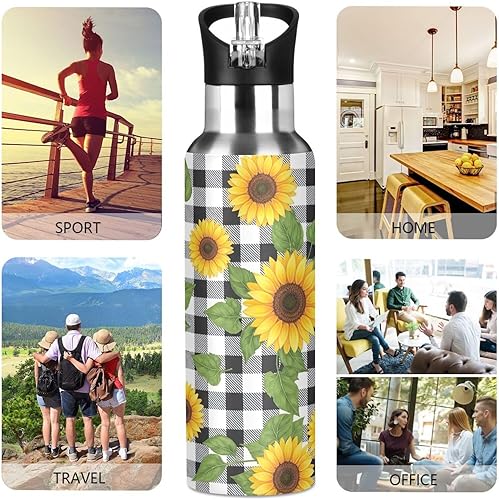 Miniatura 5 de Botella de agua aislada de acero inoxidable con popote de 32 onzas, botella de agua deportiva sin BPA aislada para gimnasio, viajes al aire libre,