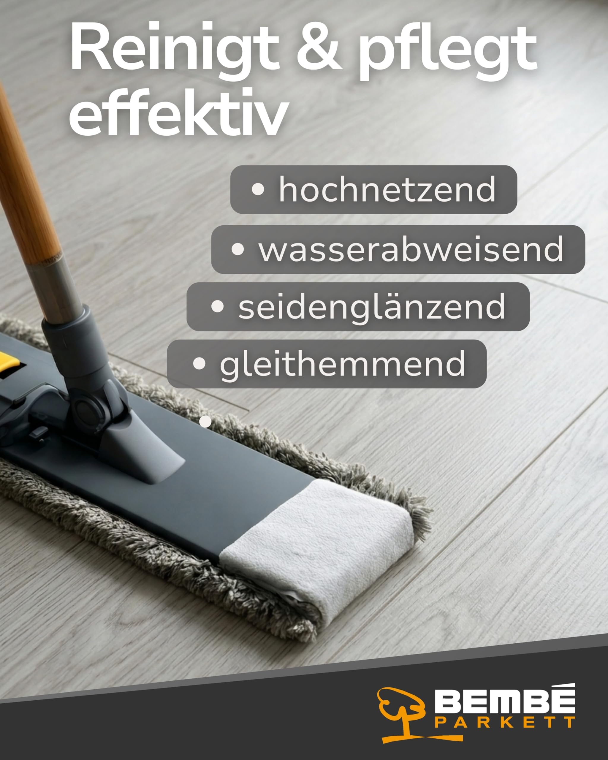 Bembé WischFix I 5 Liter I Wischpflege für PVC, CV, Linoleum & Designbeläge I Bodenpflege für wasserfeste Hartböden I Seidenglänzend, wasserabweisend & gleithemmend I High-Speed polierbar