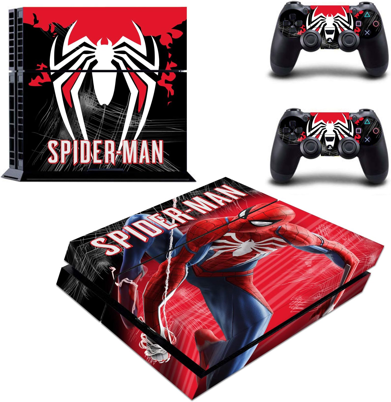 Decal Moments Regular PS4 Console Set Vinyl Skin Decal Stickers Protective for PS4 Playstaion 2 Controllers Spiderman