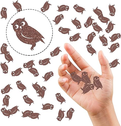 Miniatura 3 de Confeti de búho con purpurina marrón, confeti de mesa de animales para baby shower, fiesta de búho, dispersión de papel de cumpleaños para niñas y