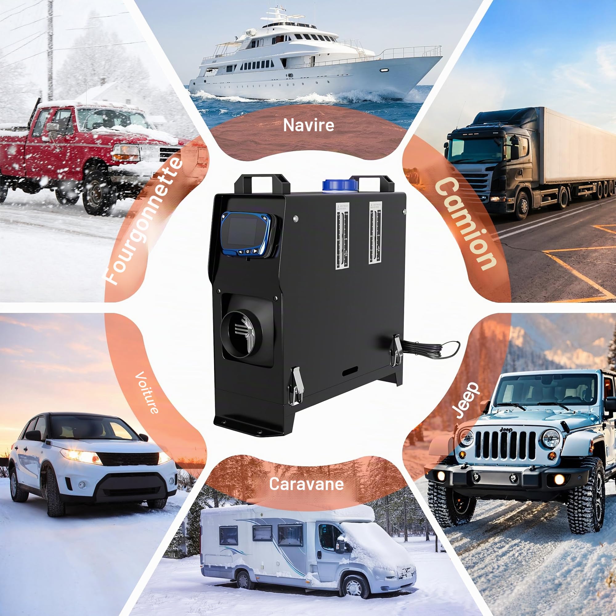 Froadp Chauffage auxiliaire diesel 12 V 8 kW avec télécommande et écran LCD pour chauffage de voiture 5 l Chauffage d'air diesel avec protection contre la surchauffe pour camping-car, voiture, camion
