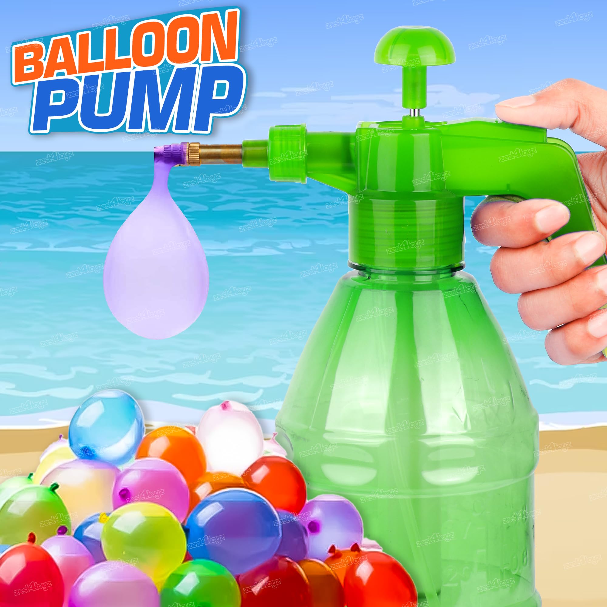 Zest 4 Toyz Holi Water Balloon Pump Kit with 200 Colorful Water Balloons Easy to Use Water Pumping Station Perfect for Holi and Summer Outdoor Fun for Kids - Random Color Dispatch 4