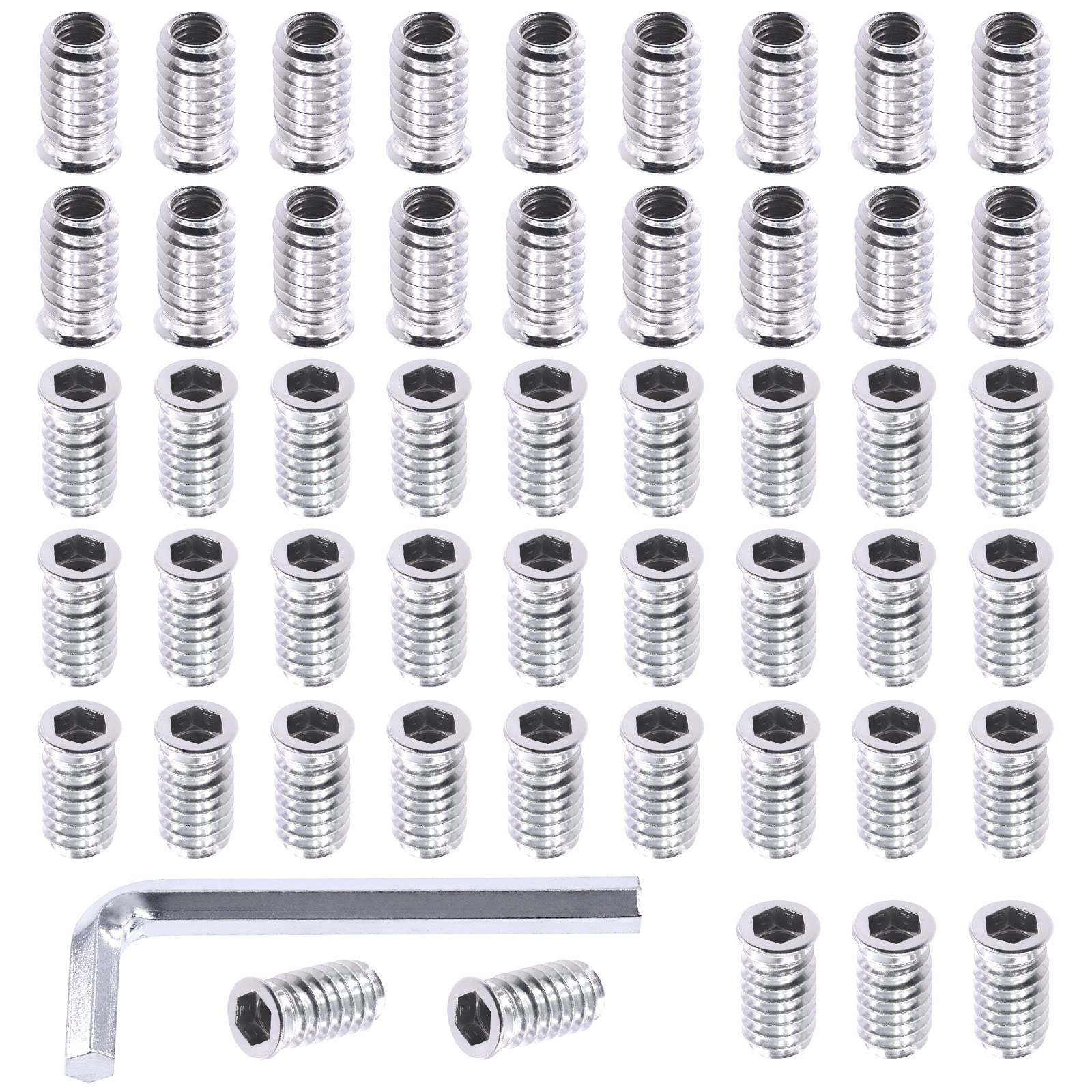 Swpeet 50Pcs 5/16"-18 x 25mm Carbon Steel White Zinc Plated Carbon Furniture Screw in Nut Threaded Wood Inserts Threaded Inserts Bolt Fastener Connector Hex Socket (5/16"-18 x 25mm) — image 1
