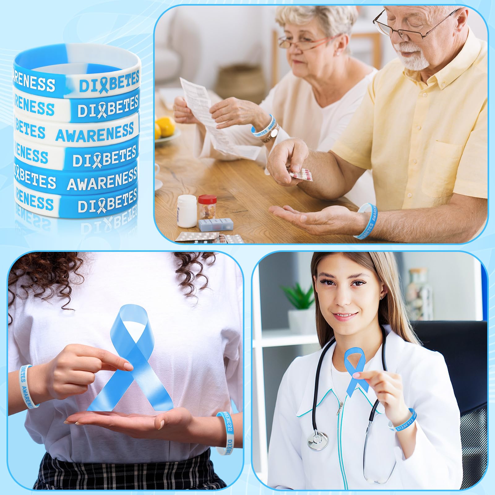 Silikon-Armband für Diabetes-Bewusstsein, Typ 1, Diabetes-Prävention, Gummi-Armbänder, Diabetiker, blaues Band, Stretch-Armband für Damen und Herren, gemeinnützige Wohltätigkeitsorganisationen,