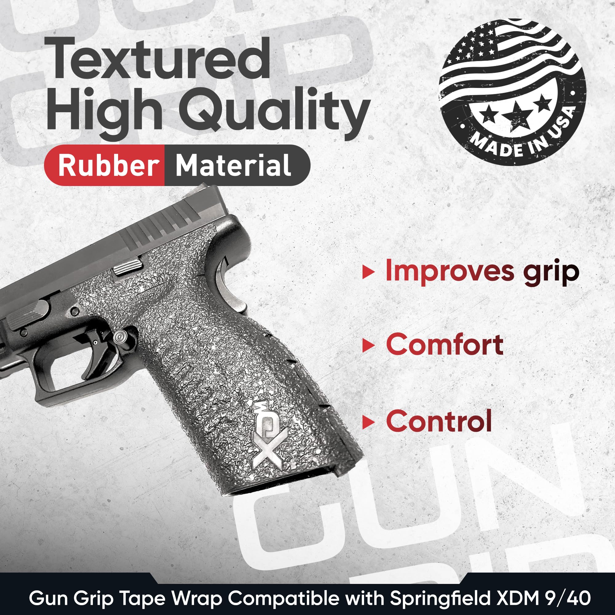 Handleitgrips Gun Grip Tape Compatible with Springfield XDM 9/40 - Black Textured Rubber Pistol Grip Tape, Easy Installation, Gun Parts & Accessories, Veteran Owned, Made in The USA