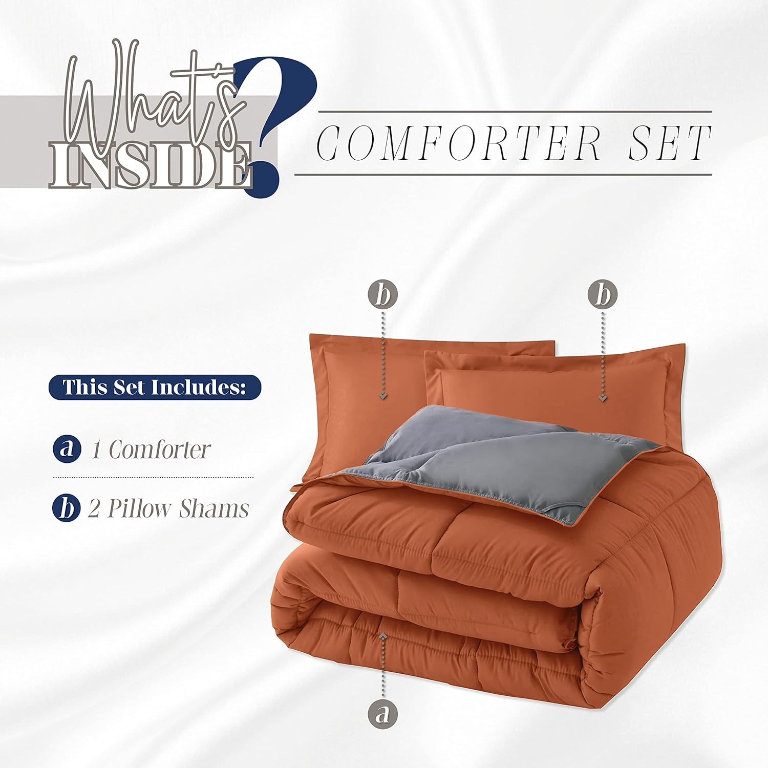 Elegant Comfort 3-Piece Reversible Comforter Set, All Season Cozy, Soft Down Alternative, Quilted - Box Stitched - Duvet Insert with 4 Corner Tabs, Comforter with Shams, Twin, Coral/Gray