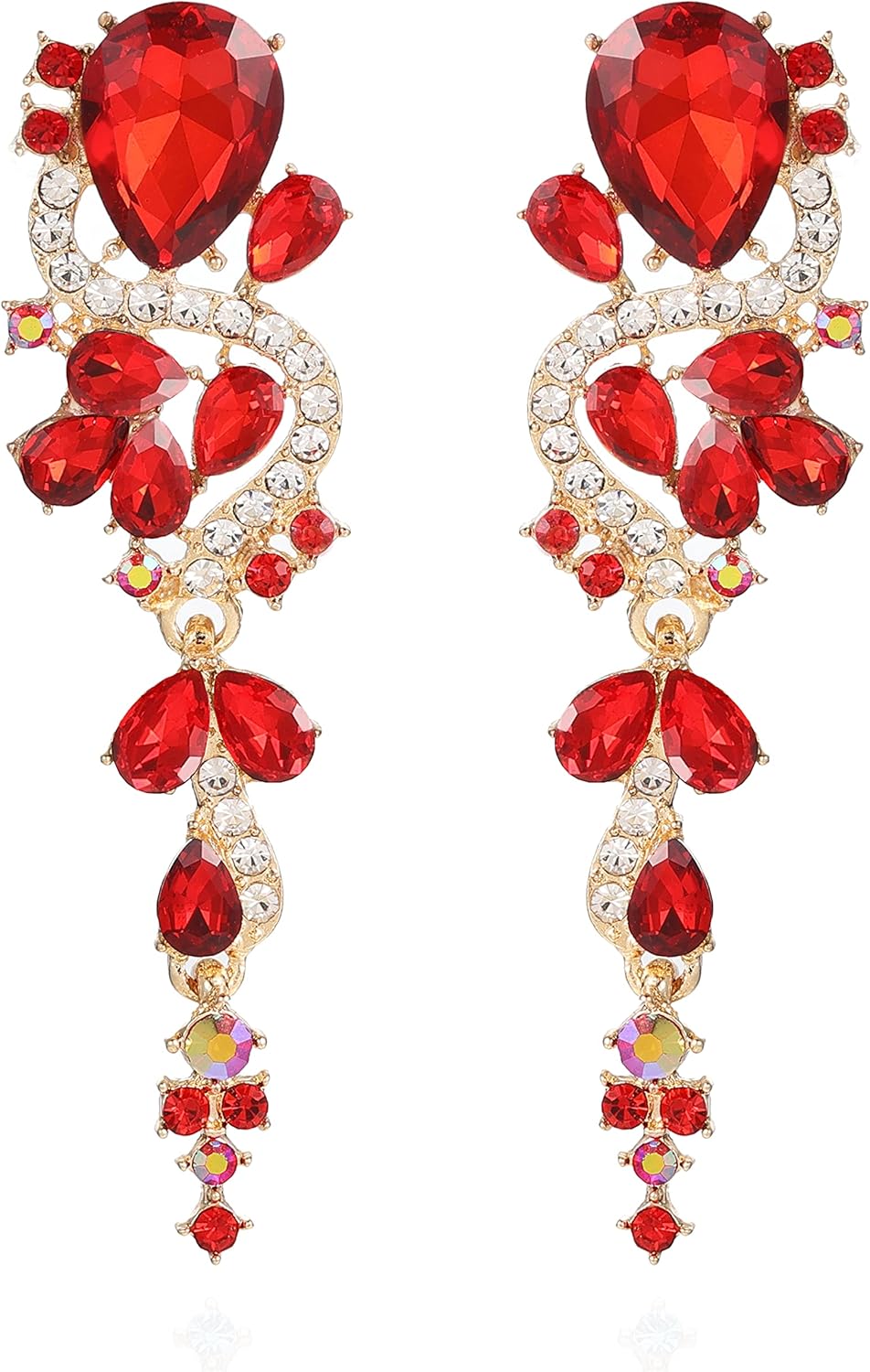 Fashion Rhinestone Statement Drop Dangle Earrings Long Colorful Crystal Bridal Wedding Teardrop Chandelier Earrings for Women Prom Pageant