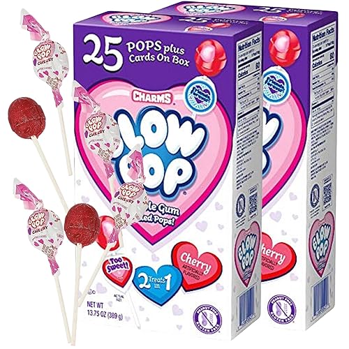Blow Pop - Paletas envueltas individualmente, kits de intercambio de aula para el día de San Valentín, paquete de 2, 50 ventosas en total