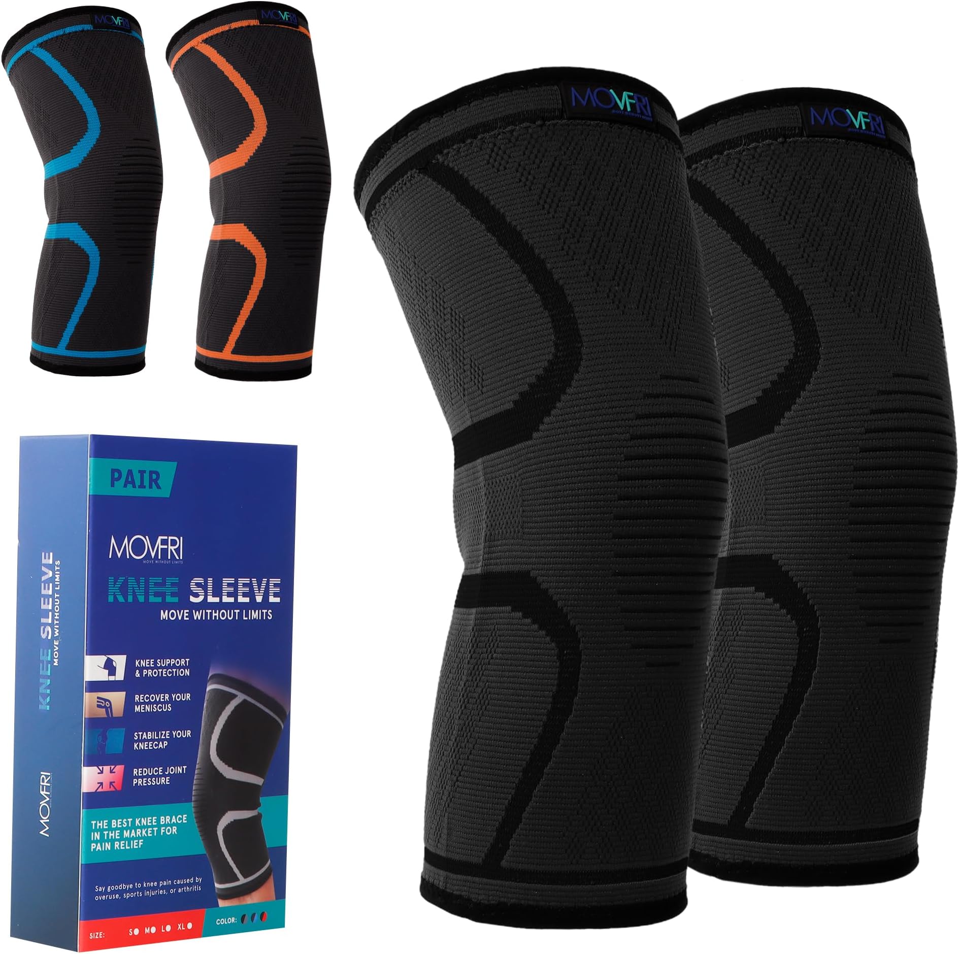 Compression Knee Brace (1 Pair) – Premium Knee Support for Men & Women – Ideal for Workout, Arthritis Pain Relief, Injury Recovery, Weightlifting, Sports, Meniscus Tear, and ACL Support