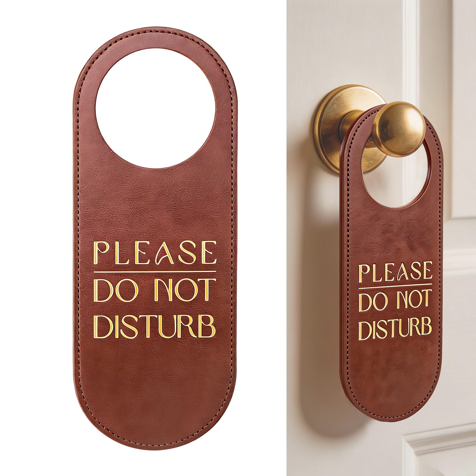PU Leather Do Not Disturb Door Hanger Sign, Please Do Not Disturb Door Knob Privacy Signs, for Home Office Hotel Meeting Session, 1Pack