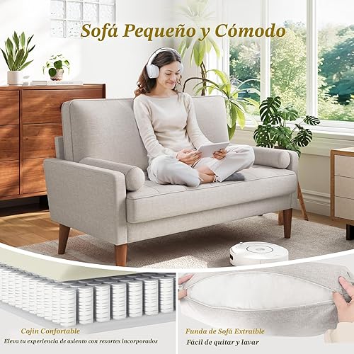 Miniatura 4 de Vesgantti Sofá de dos plazas con patas de madera maciza, sofás pequeños de 48 pulgadas para espacios pequeños, asiento de dos plazas para sala de