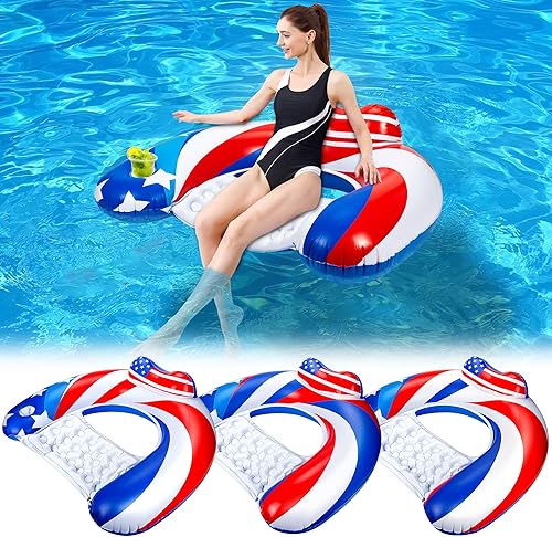 Paquete de 3 flotadores de piscina para adultos con soporte para bebidas, sillas flotantes inflables de piscina para adultos, piscina, fiesta, lago,