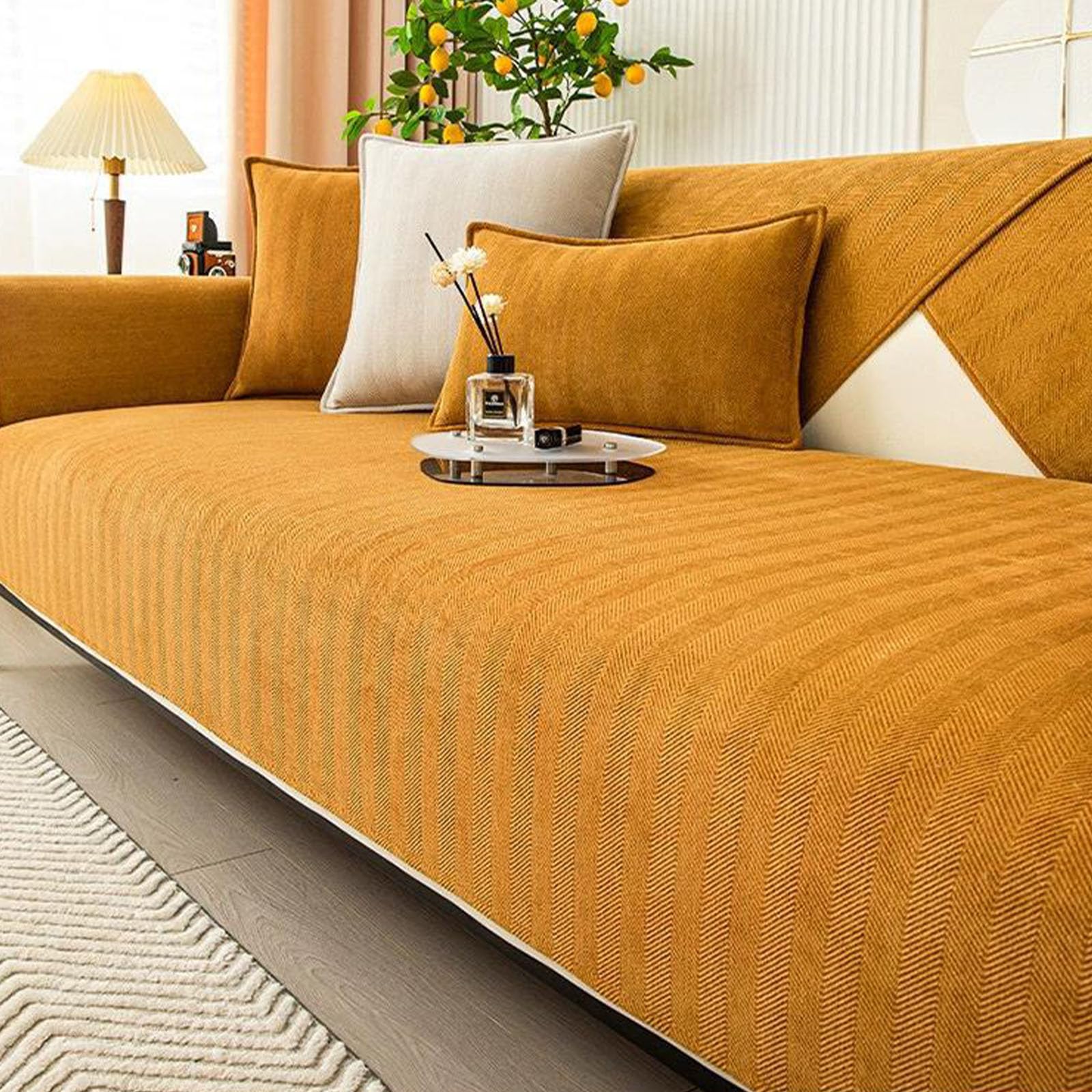 Twaynorb Khaki Sofa Cover, Herringbone Chenille Fabric Furniture Protector Non Slip Sofa Cover 1 2 3 Seater (,70 * 70Cm)