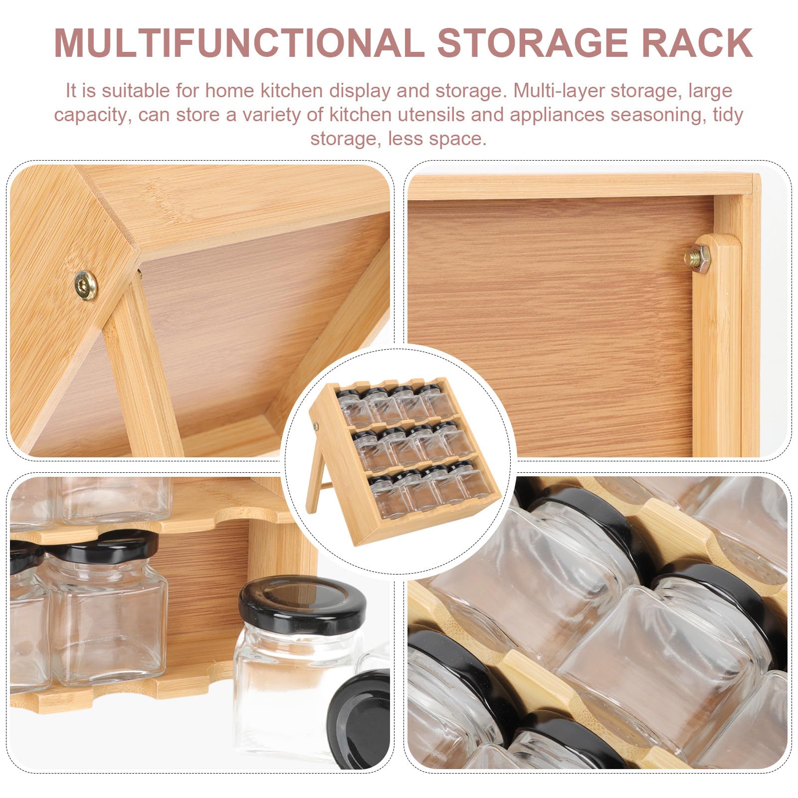 Estante de Especias de Madera 12 Compartimentos, Soporte de Almacenamiento Multiusos para Cocina Estructura de Varias Capas y Gran Capacidad