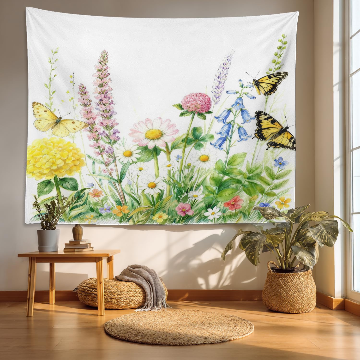 Batmerry White Leaves Tapestry