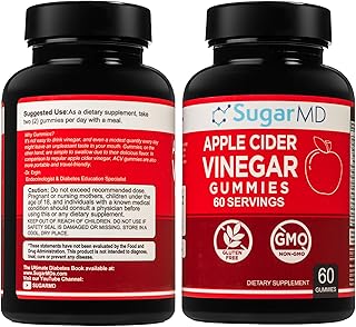 SugarMD Apple Cider Vinegar 60 Gummies - Vitamin B6 & B12-500mg Apple Cider Vinegar Supplement from Raw, Unfiltered, & Unpasteurized Apples - Vegan & Halal
