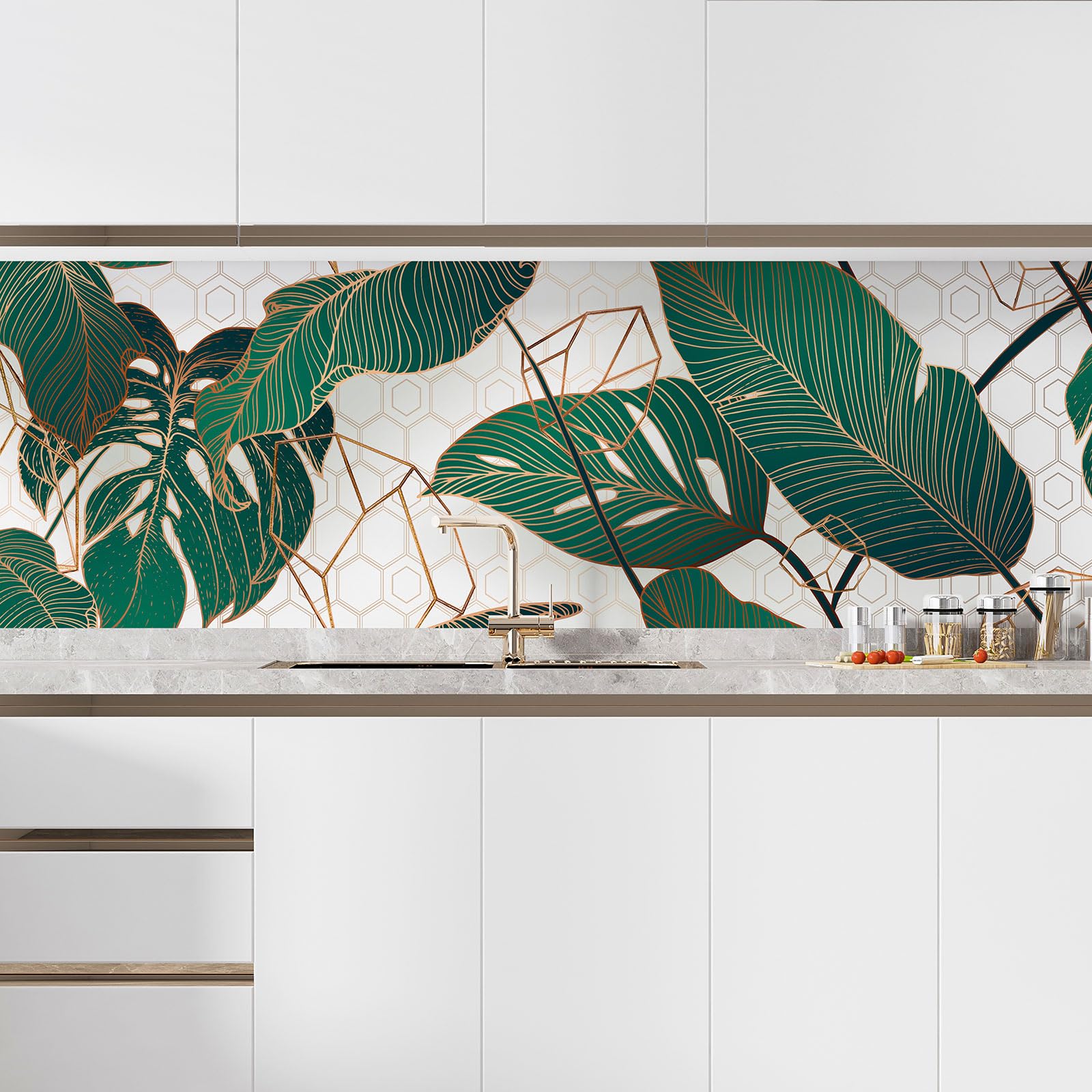Adesivo adesivo per cucina – Fogli Tropicali 3617681672364 – Adesivo + protezione opaca, 90 x 360 cm