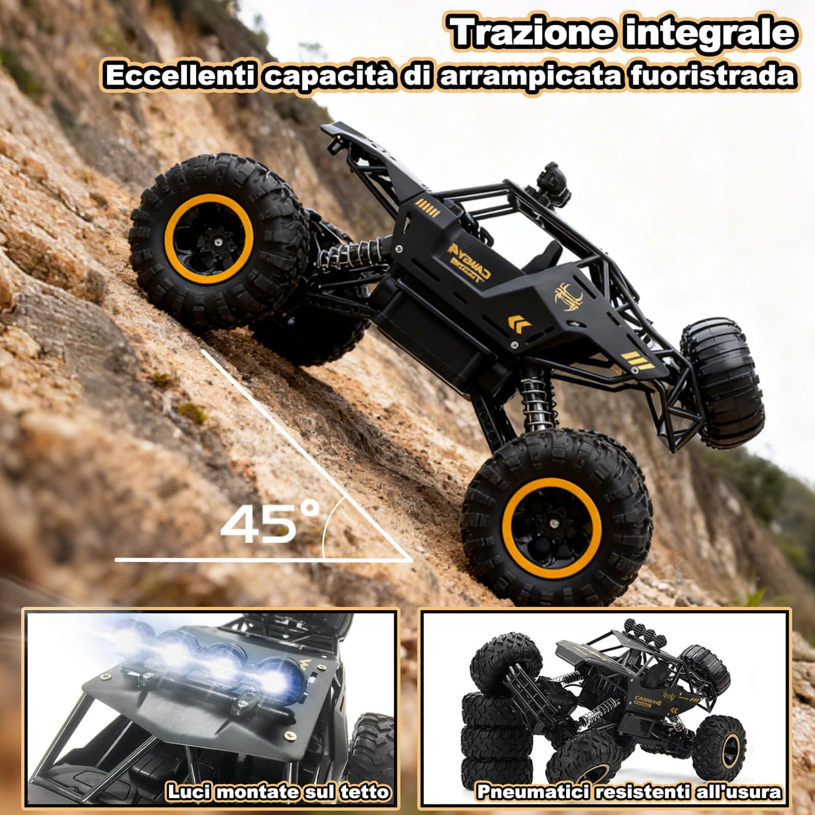 Jiakora 1:12 Grande Macchina Telecomandata, 2.4GHz RC Car Giocattolo Off-road, Auto Telecomandata 4x4 Con Luci LED, Monster Truck, 2 Batterie, Macchina Telecomandata Per Bambini Regalo Bambino Maschio