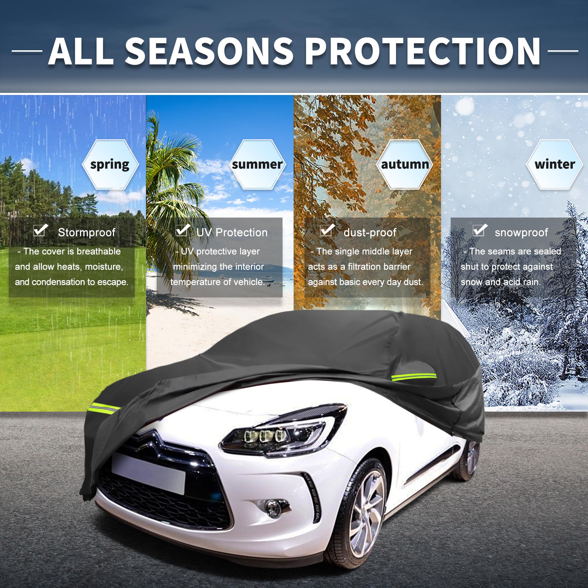 A ABSOPRO Housse Voiture pour Citroen Ds3 09-15 1pc Toutes Saisons | Matériau 210D-PU, Couleur Noir, Coupe-Vent, Protection Pluie Neige Soleil, Fermeture Éclair Conducteur