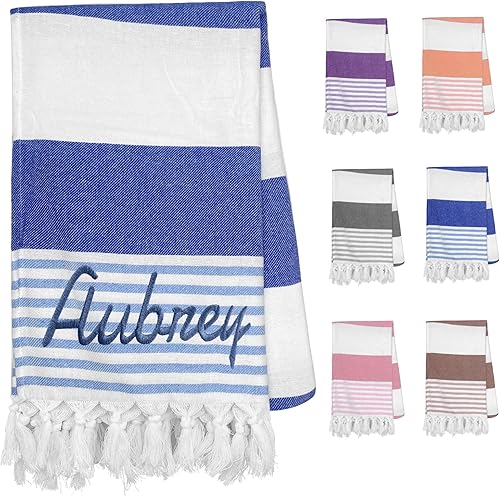 Toallas de playa de algodón personalizadas con borlas para adultos, de gran tamaño, 39 x 70 pulgadas, toalla de playa turca con nombre bordado,