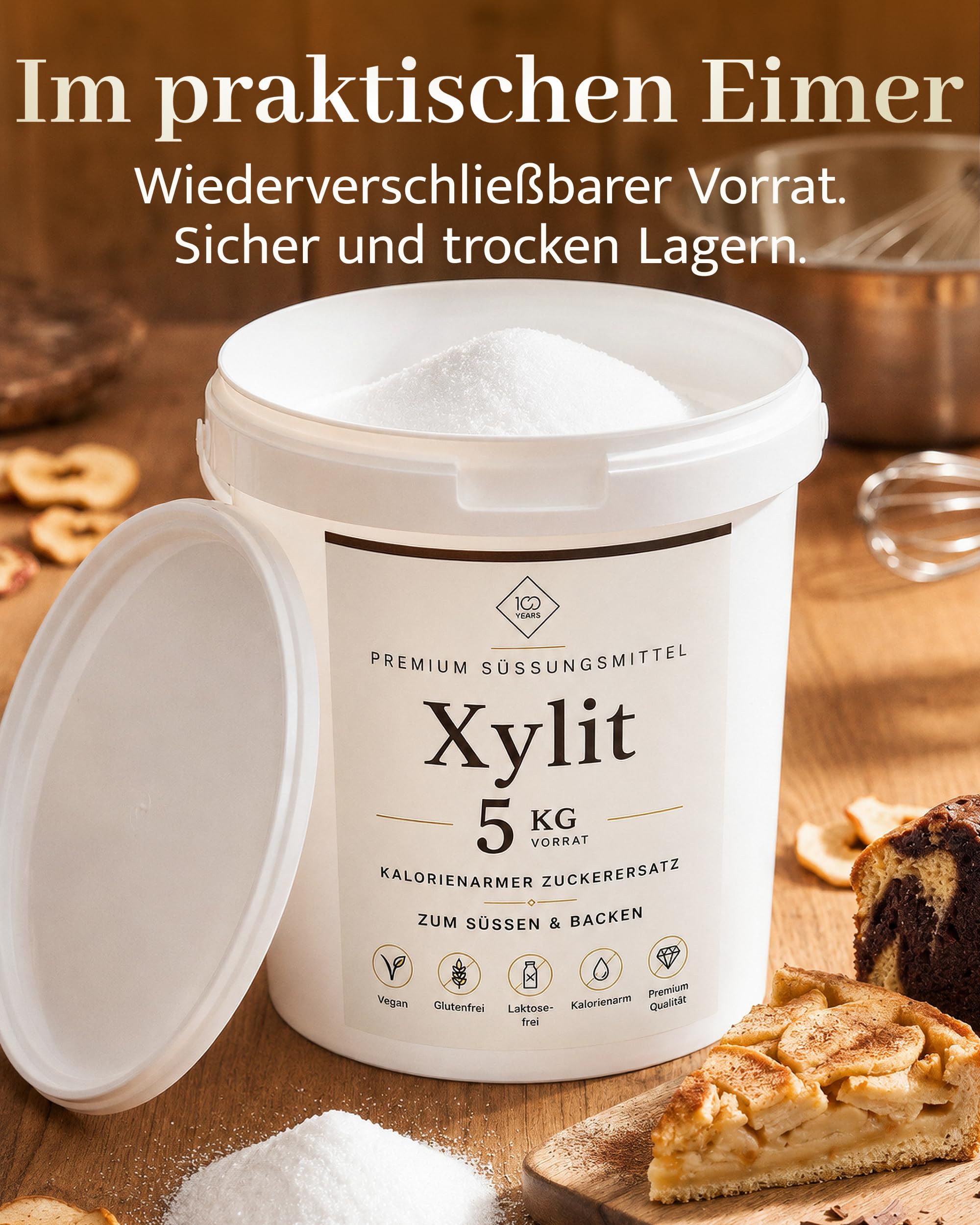 Cukier premium ksylitol 10 kg – 100% cukier brzozowy – zamiennik cukru z cukru brzozowego, alternatywa dla cukru – niskokaloryczny, łatwo rozpuszczalny – napełniony w Niemczech – 2 x 5 kg