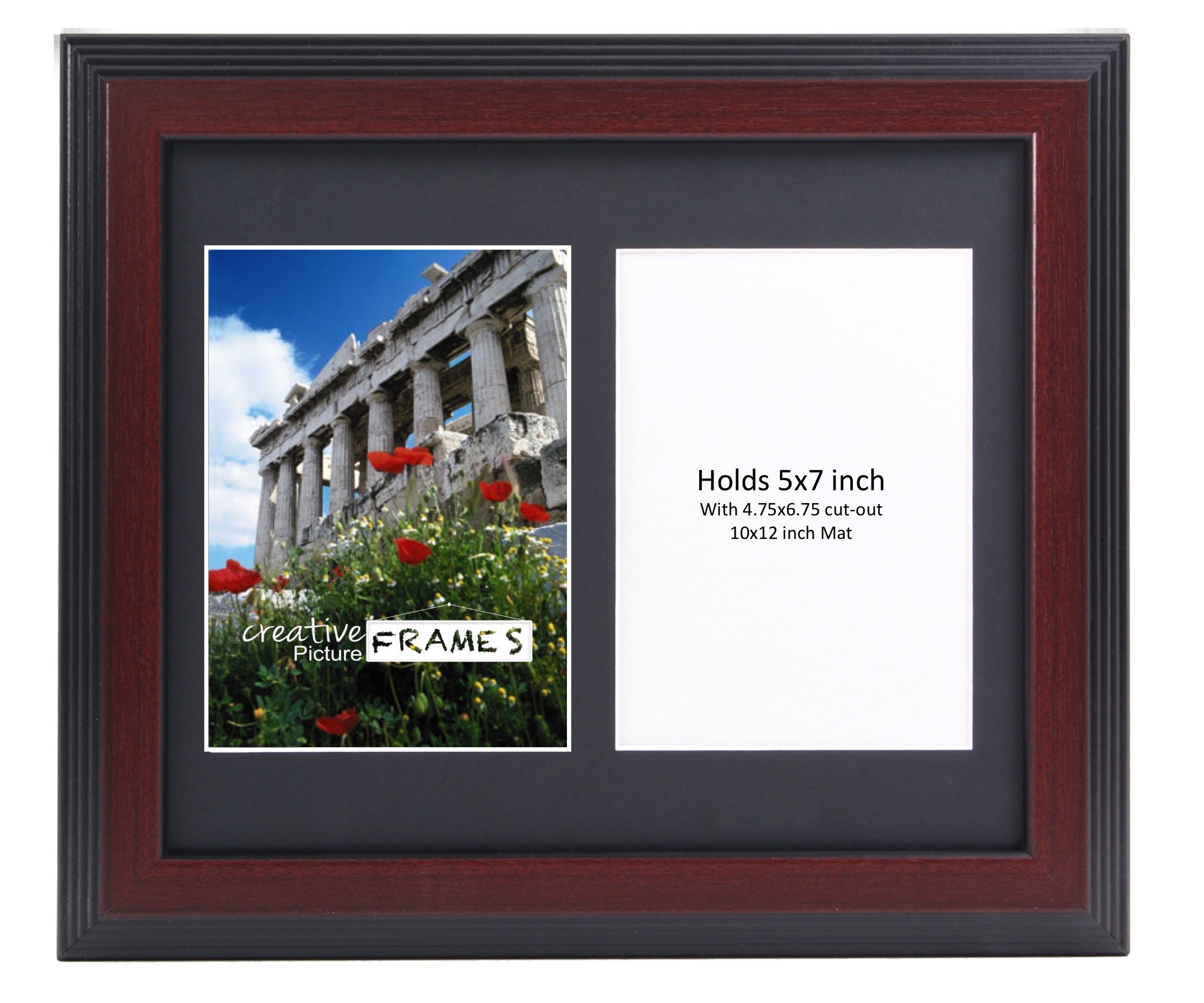 CreativePF 2 Opening Mahogany Picture Frame with Glass to hold 5 by 7 inch Photographs including 10x12-inch Black Mat Collage