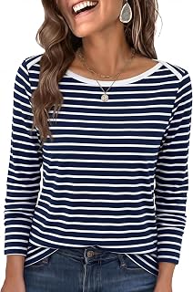 ANRABESS Womens Boat Neck Long Sleeve Shirts 2026 Fall Fashion Tops | Striped & Floral Basic Tees,Casual & Work T-Shirts,Travel Vacation 2026 Fall Trending Outfits,Soft Layer,Everyday Clothing