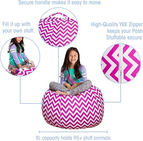 Miniatura 128 de Posh Stuffable - Sillón puff con almacenamiento para niños, contenedor de animales de peluche, organizador de juguetes de niños Lienzo Burbujas Azul