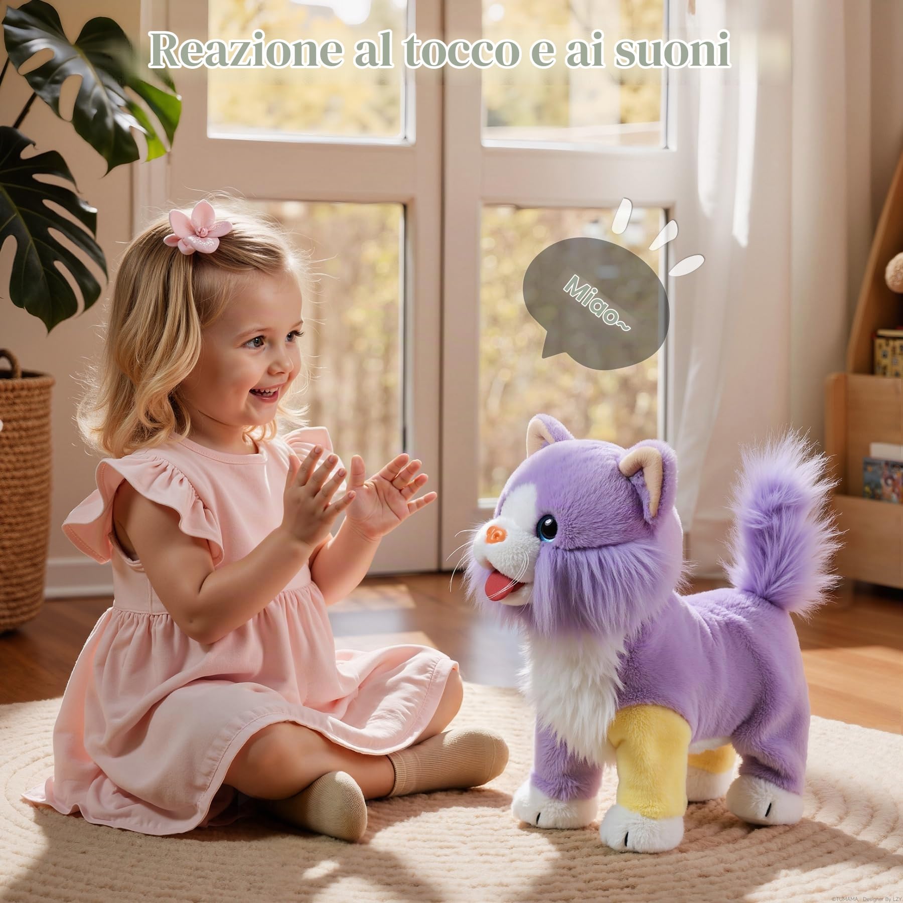 OR OR TU Giocattolo Gatto che Cammina e Miagola per Bambini, Gatto di Peluche Elettronico con Telecomando, Miagola, Muove la Coda e Tira Fuori la Lingua, Gatto Domestico Elettronico Interattivo