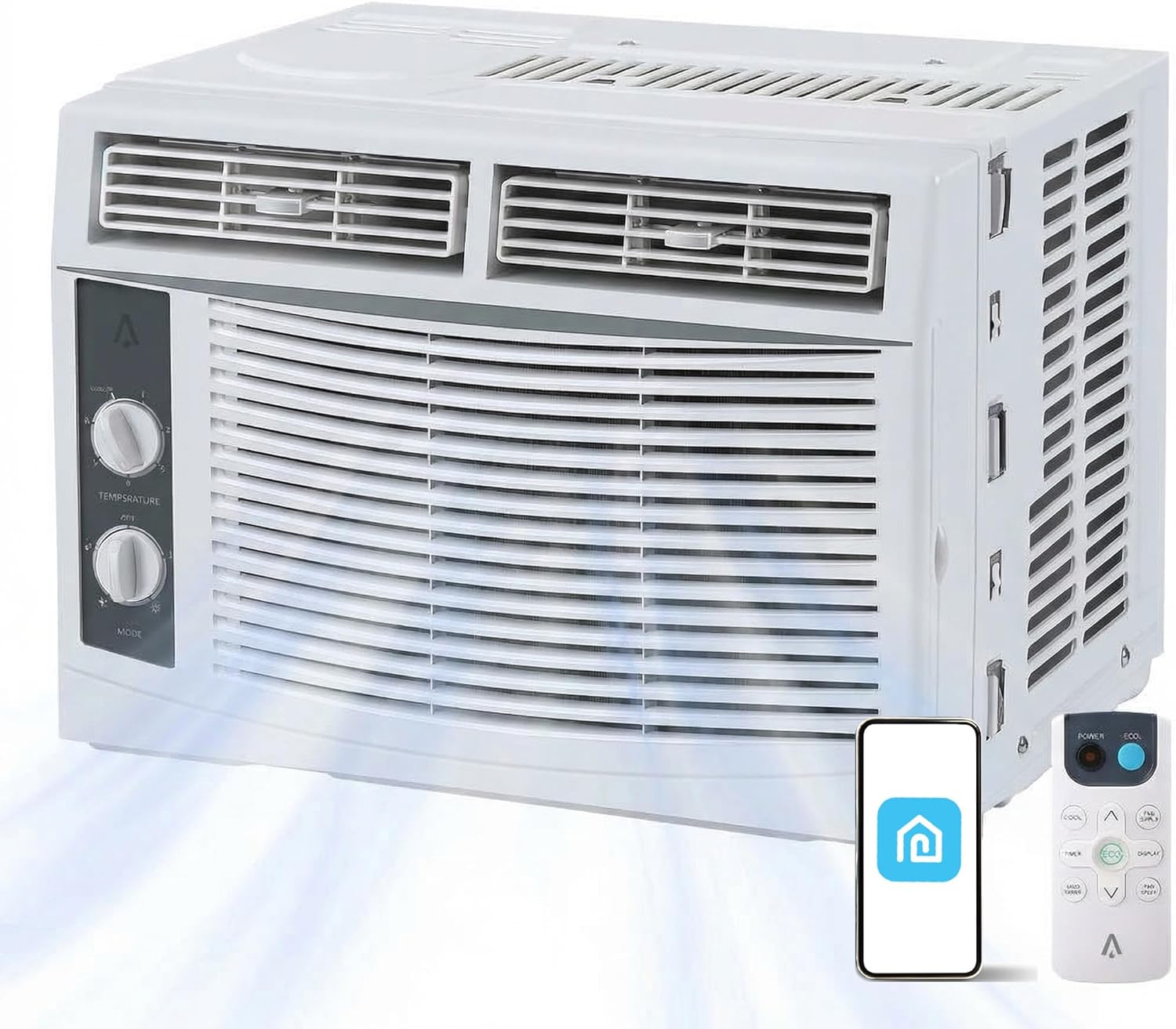 5,000 BTU Window Air Conditioner with Smart App & Remote, 3-in-1 Cooling, Cools Up to 200 Sq.Ft, Energy Efficient, 3 Fan Speeds, Dehumidifier, Washable Filter, for Bedroom, Apartment, Office