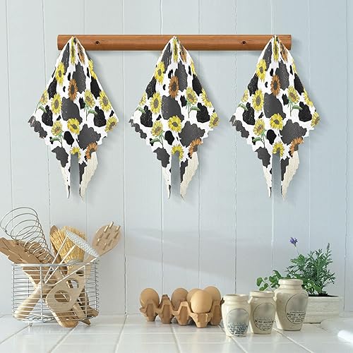 Miniatura 6 de Cow Print Sunflowers Set of 6 Quick Dry Microfiber Towels Kitchen Decor Quality Kitchen Accessories for Cooking Reusable for Bathroom Sink