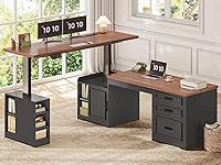 SEDETA 63x67 Farmhouse L-Shaped Electric Standing Desk with Drawers, Shelves & Power Outlet - Adjustable Height Home Office Desk, Black