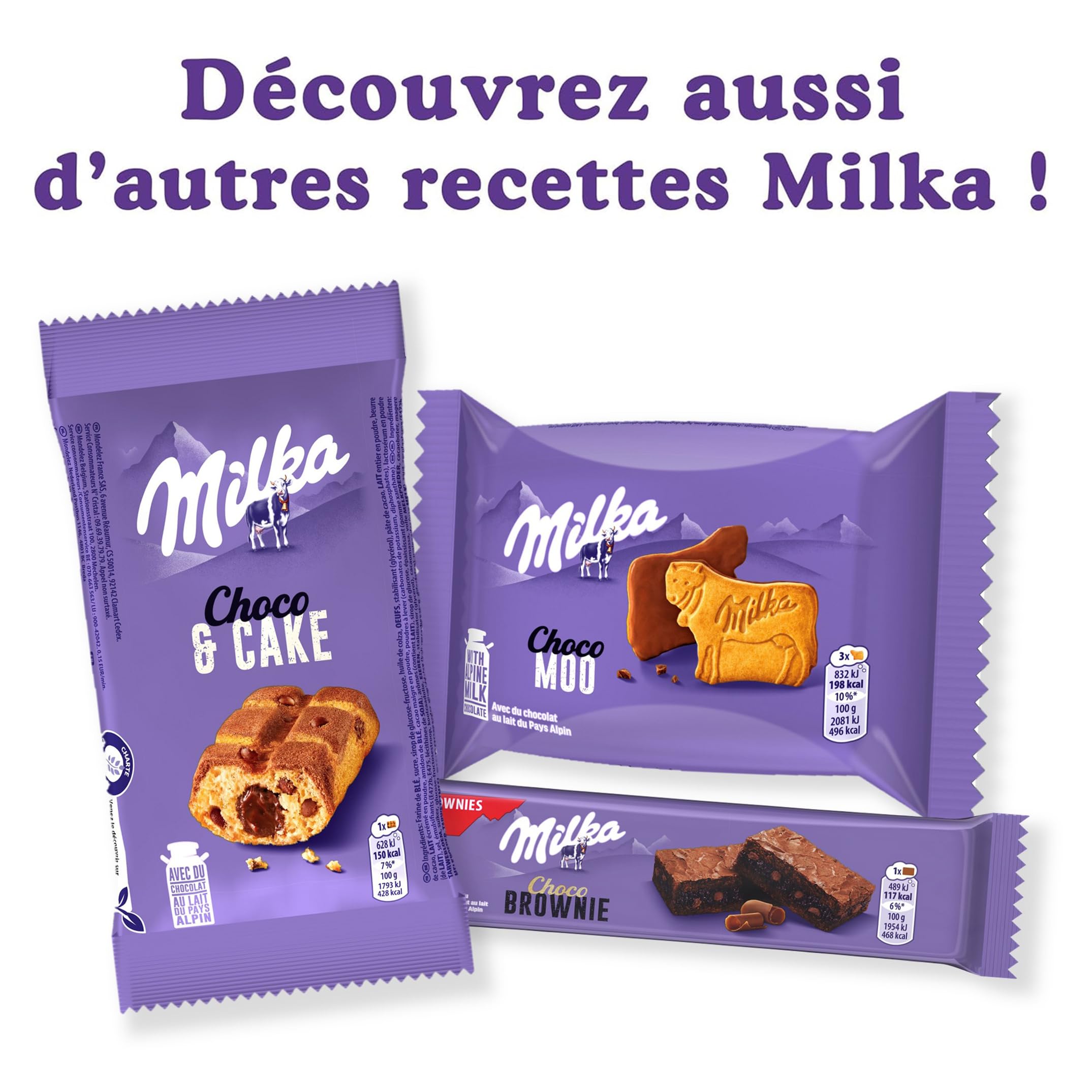 MILKA - Choco Brownie - Gâteau Moelleux Chocolat au Lait Milka et Pépites de Chocolat - Lot Gâteaux Individuels - Format Familial Pratique pour le Goûter des Enfants - Présentoir de 24 Sachets de 50g