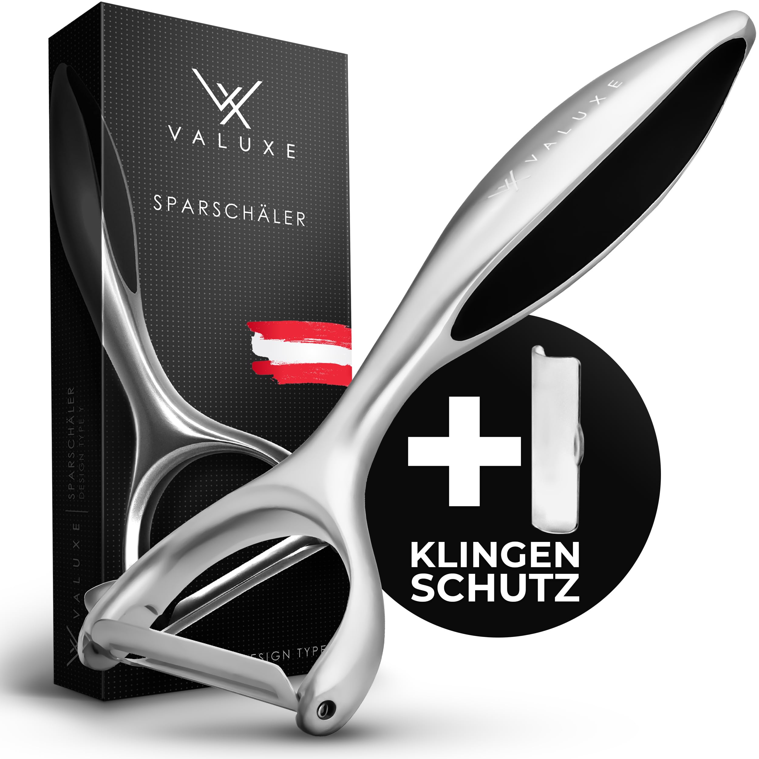 VALUXE® Sparschäler mit scharfer Edelstahl-Klinge & rutschfestem Griff - Profi Y-Schäler zum präzisen Schälen - Kartoffelschäler, Gemüseschäler, Spargelschäler, Universalschäler