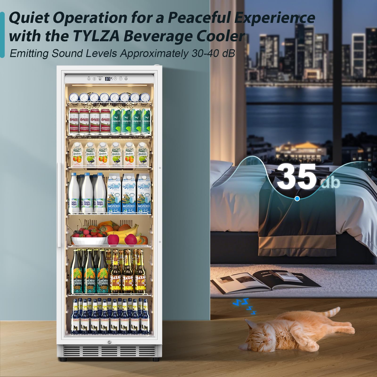 Tylza 13.8 Cu Ft Commercial Refrigerator With Glass Door Display Beverage Fridge, Upright Beverage Cooler Merchandiser, Low Noise, Fast Cooling, White on Fridge.com - View 2