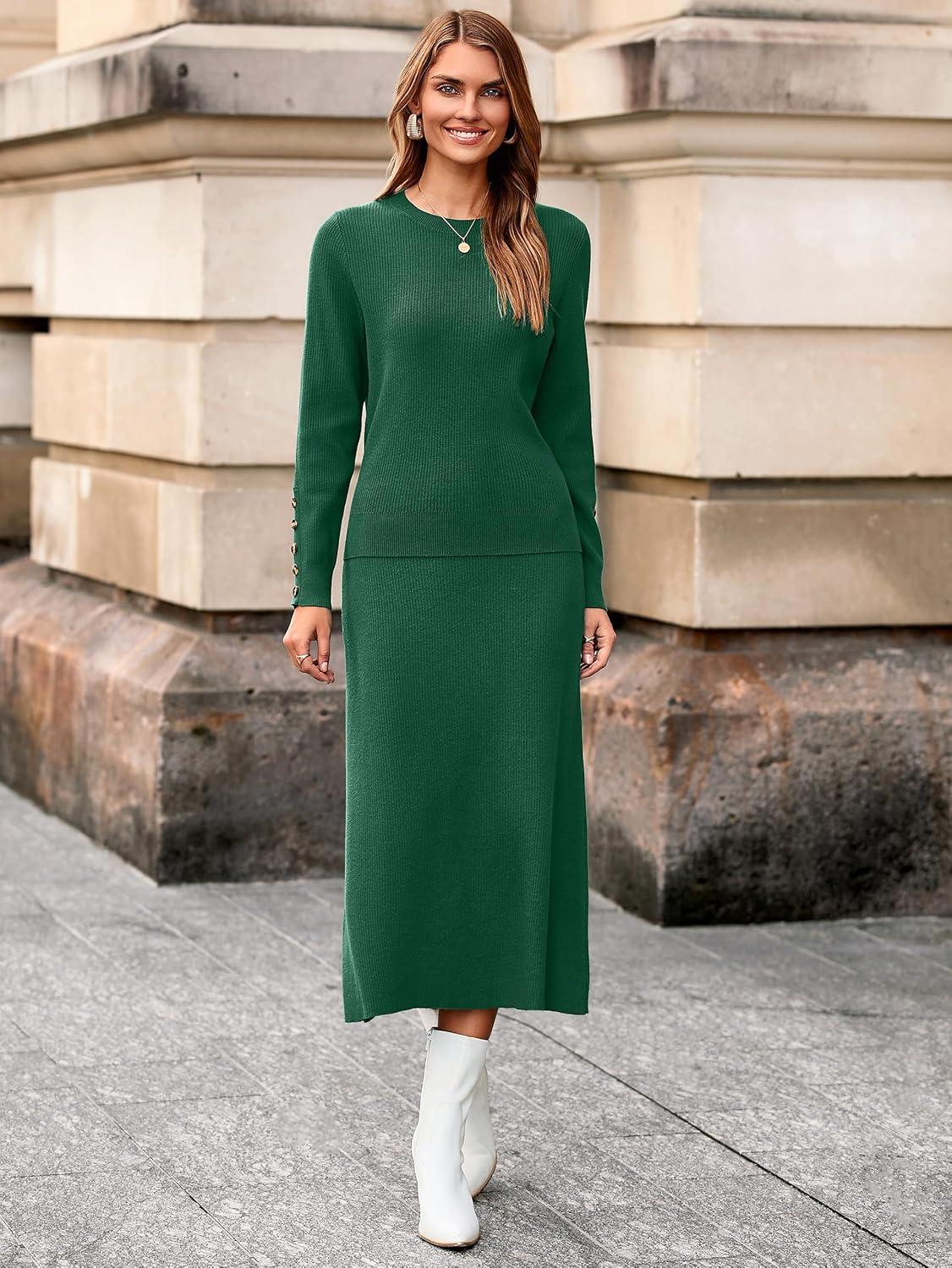 Glamaker Womens 2 Piece Skirt Sets Fall Long Sleeve Sweater Dress Casual Knit Midi Dress Travel Outfits Winter Clothes 2025 - Image 5