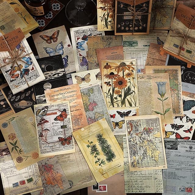 KEUGT 240 pPieces Sheets Vintage Scrapbook Paper - Journal Supplies - Junk Diary Stickers - Craft Decorative Paper - Vintage Old Paper for Junk Periodicals and Papercraft Projects