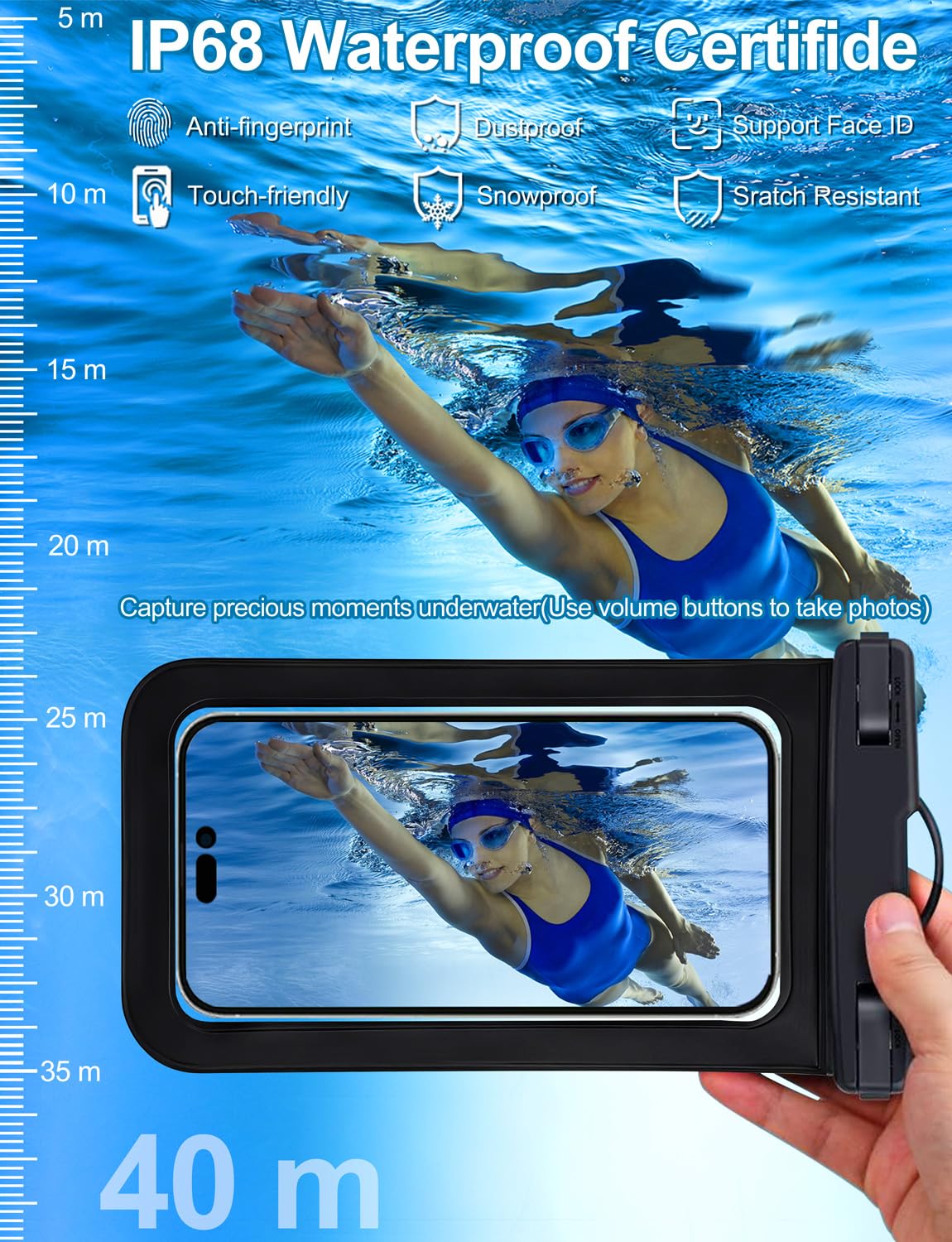 Paquete de 5 bolsas impermeables universales multicolor para teléfono, funda grande impermeable para teléfono (nivel de protección: IP68), deportes al aire libre para Apple iPhone, Samsung y hasta 7.5