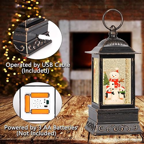 Miniatura 23 de Decoraciones de globos de nieve de Halloween, linterna negra con purpurina de gato con temporizador de 6 horas, decoración iluminada alimentada por