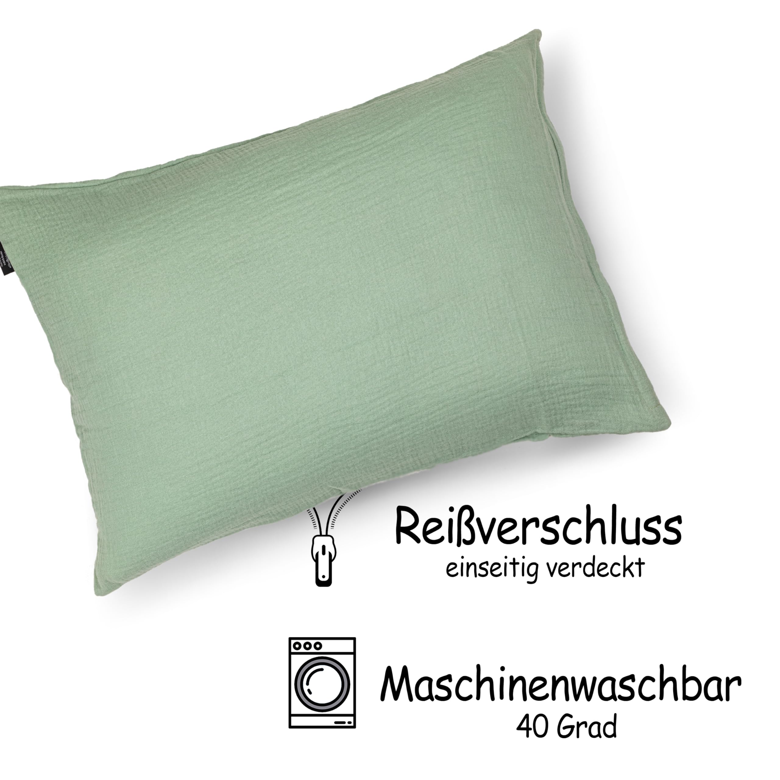 PinkZebra 30 x 50 cm biologische mousseline Double Gauze kussensloop voor kinderen en volwassenen, ÖkoTex gecertificeerd, zachte hoofdkussensloop
