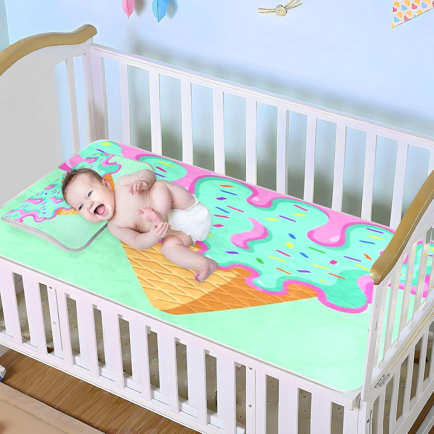 Cooling Baby Bed Mattress 28" x 52" Breathable Summer Ice Cream Pads for Bed for Kids, Adult