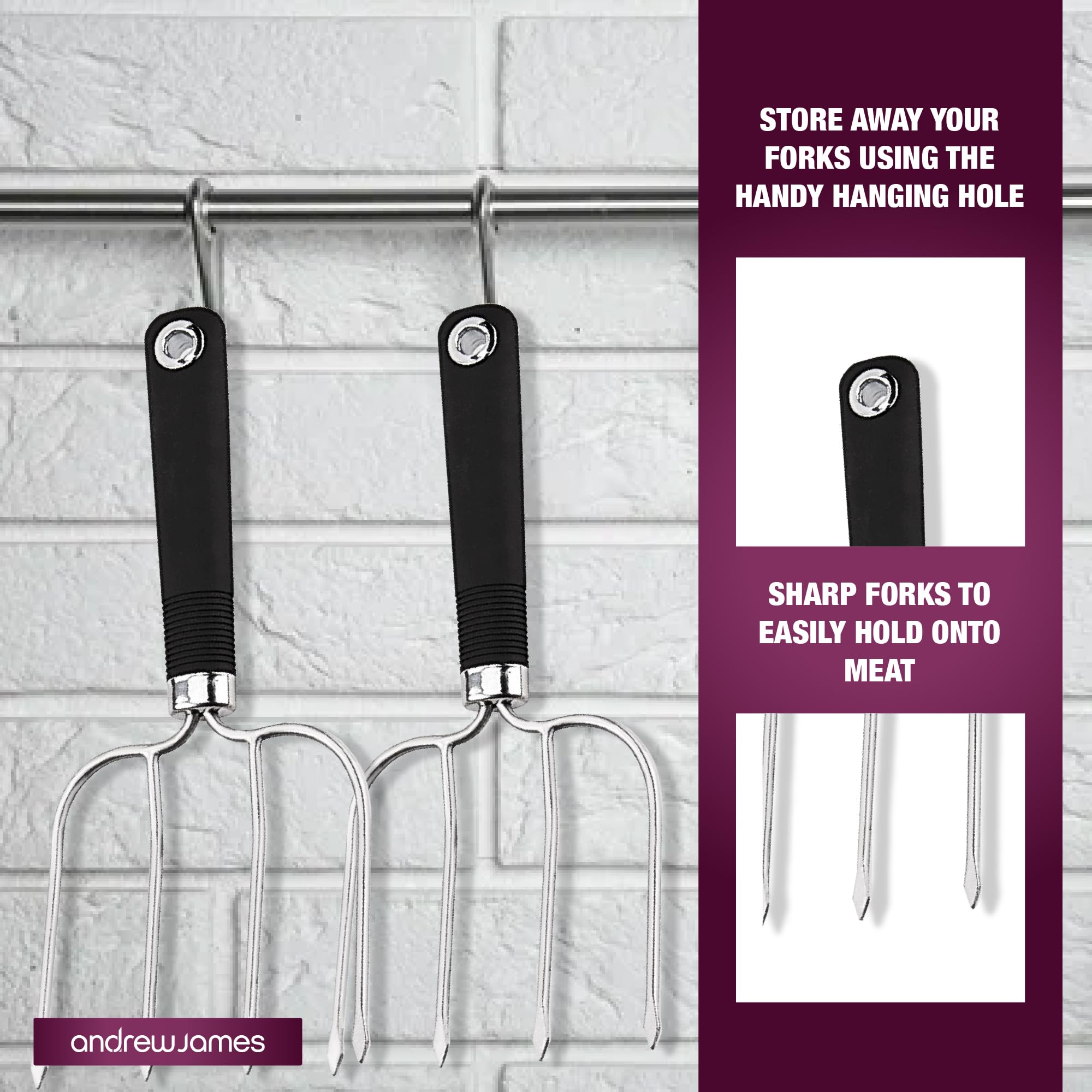 Andrew James Stainless Steel Carving Fork Set 2-Piece Meat Forks for Kitchen & BBQ, Long Handle, Non-Slip Grip, Sharp Tips - Image 4