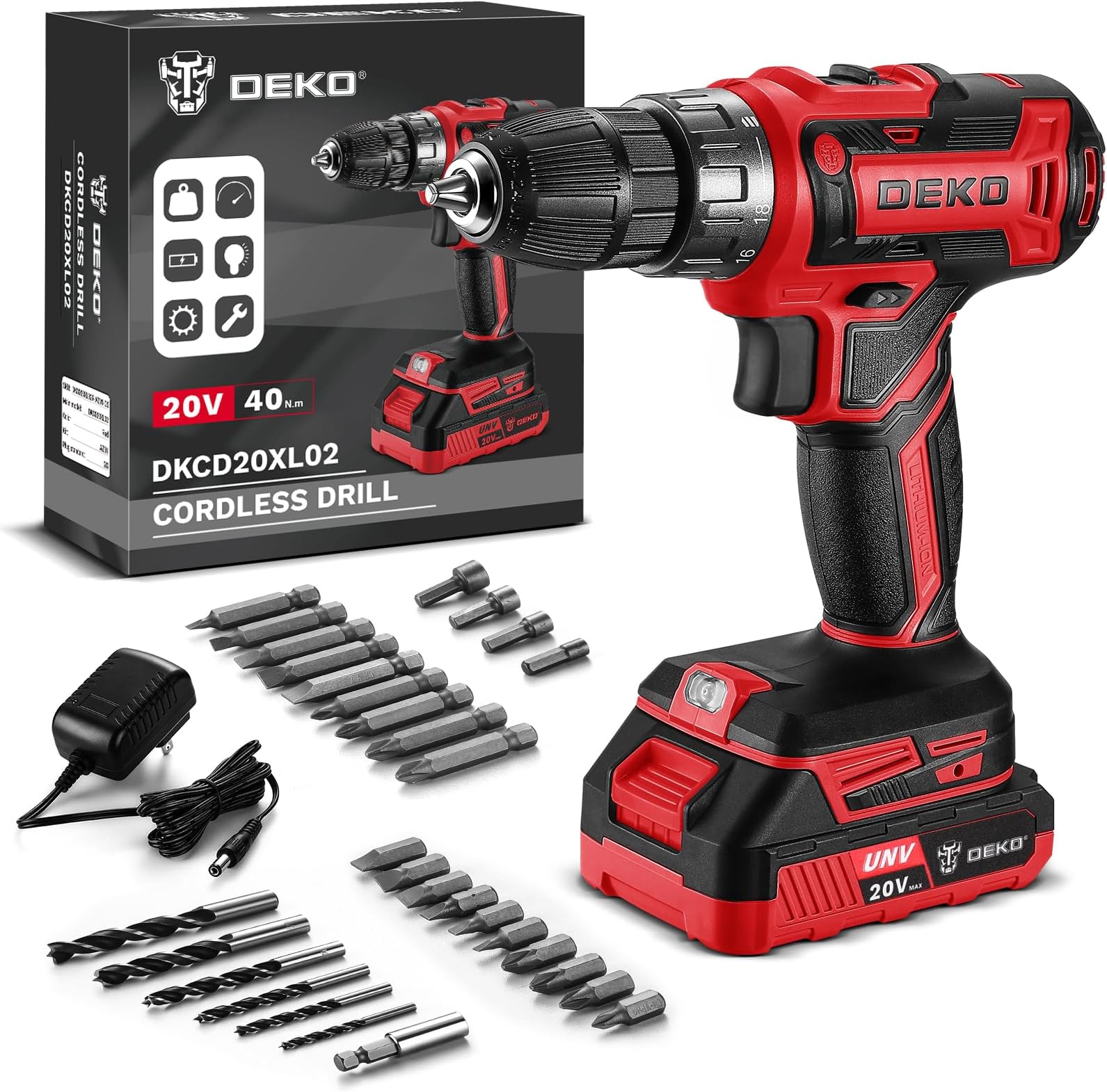 Power Drill Cordless: DEKO PRO Cordless Drill 20V Electric Power Drills Set Tool for Women with Battery and Charger 20 Volt Drills Driver Kit Red