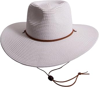 American Hat Makers Felix White Wide Brim Hat for Men & Women | Stylish Fedora Design with Chin Cord and Soft Midweight Straw